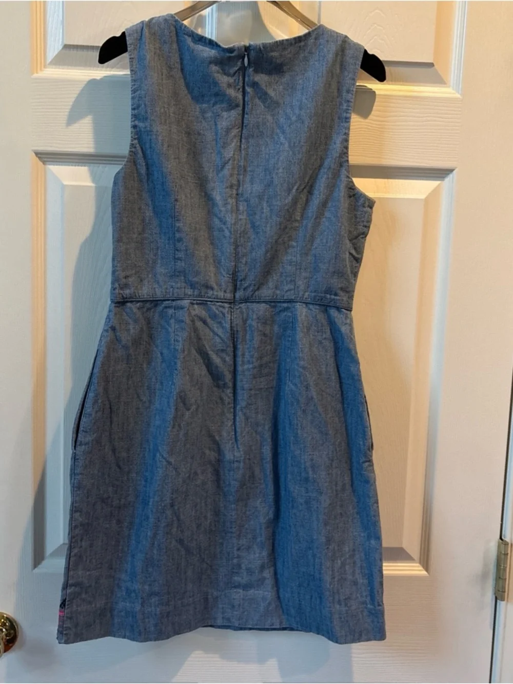 J. Crew Chambray Sleeveless Dress with Pink Embroidery Cottagecore Boho Sz‎ 6